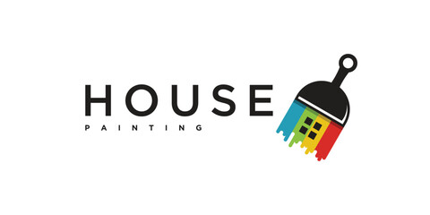 House painting logo design. House painting service, decor and repair multicolor. Premium Vector