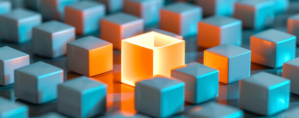 Obraz premium One Glowing Cube Among Ordinary Cubes