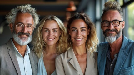 Fototapeta premium Smiling Group of Friends Posing for a Photo Together in an Office Setting