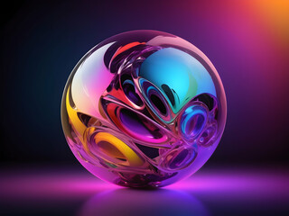 glass sphere on colorful  illustration, color, water, reflection, transparent, earth, 3d, planet, round, technology, space, soap, icon, ai generative 