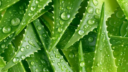 Closeup view of aloe vera plant leaves in field.