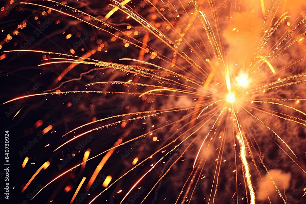 Poster bright, sparkling firework explosion, captivating scene of fireworks bursting into radiant patterns 