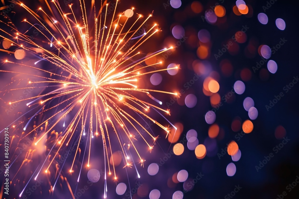 Poster bright, sparkling firework explosion, captivating scene of fireworks bursting into radiant patterns 