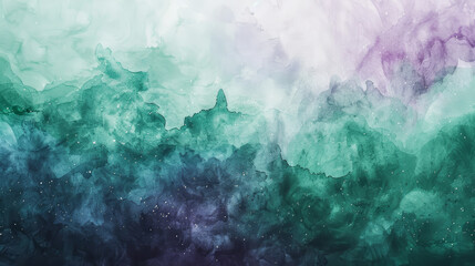 Surreal watercolor space, gradients of green and purple, starry sky, abstract galaxy shapes, isolated on white background, empty text space 