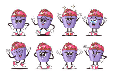 Collection Of Cute Cartoon Ice Cream Characters, Each In A Different Pose And Face Expression, Depicting Joy, Excitement