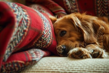 Stunning high-resolution photos: an upset pet covers its muzzle with its paws while lying on its owner’s sofa.