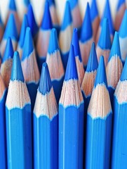 Fototapeta premium Closeup view of blue pencils on white background hyper realistic 
