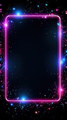 Obraz premium neon glowing empty frame for text, festive shining particles, Vibrant neon border illuminated , holiday promotions, birthday announcements, and sales events with space for customizationю