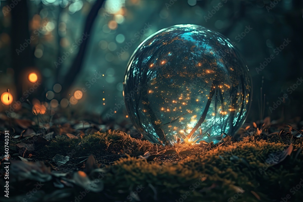 Aufkleber Sparkling magical light on palm, parallel universe where everyday objects have magical properties