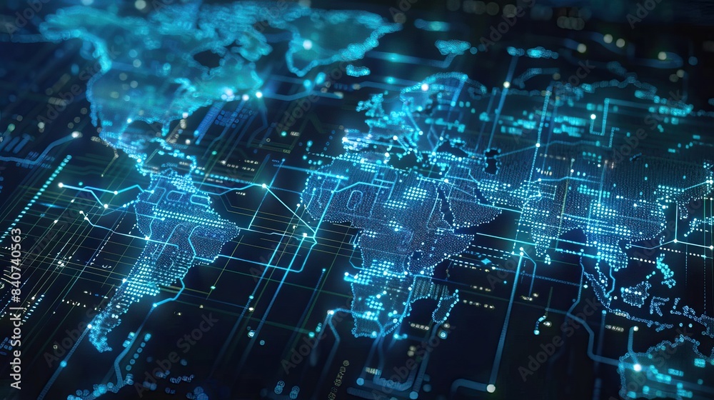 Wall mural digital planet earth with global network and data transmission. design for every purpose.