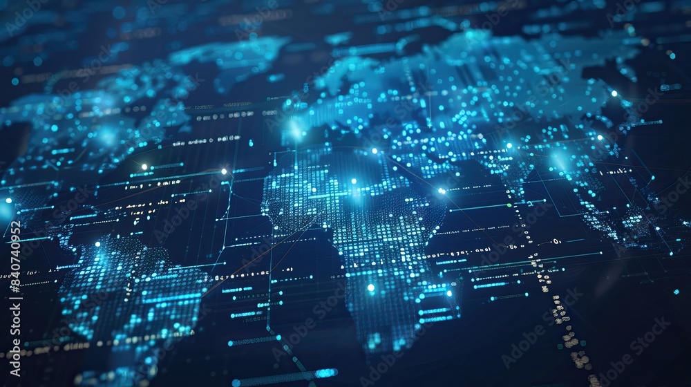 Wall mural digital planet earth with global network and data transmission. design for every purpose.