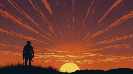 Fototapeta premium Brave silhouette in sunset backgrounds