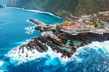 Porto Moniz natural swimming pools on Madeira island in Atlantic ocean, Portugal