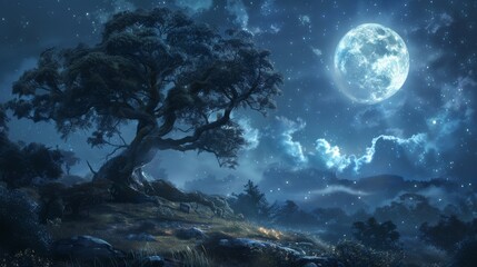 Fototapeta premium A beautiful night sky with a large moon and stars