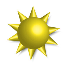 3D sun illustration Vector. Golden sunshine graphic. Radiant light symbol. Solar brightness design.