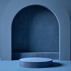 A minimalist product shot featuring a podium at the center of the image, set against a denim textured background for a casual and trendy style.