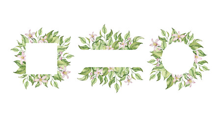 Obraz premium Watercolor lemon frame set with fruit, slice, leaves and flowers