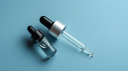 Naklejka premium Clinical-Looking Beta Hydroxy Acid Serum with Cool Blue-Toned Backdrop and Precision Dropper
