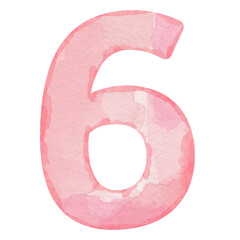 Watercolor pink number 6, design for cards