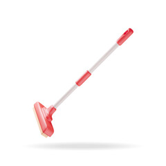 3d floor cleaning mop with plastic handle isolated. Render home mop tool icon. House cleaning equipment. Household accessories. Realistic vector illustration