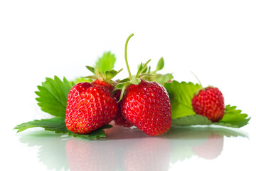 red ripe strawberry spring on a white background