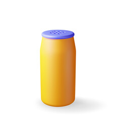 3D detergent powder bottle isolated on white. Render home cleaning product container in powder icon. House cleaning equipment. Household accessories. Realistic vector illustration