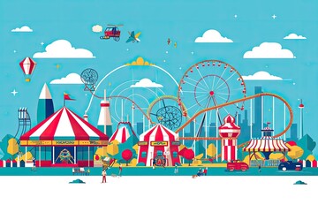 Vibrant, festive carousel ride, Design a vintage inspired carnival with rides and attractions