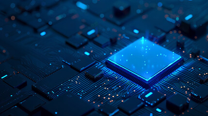 glowing blue computer chip, symbolizing an AI app