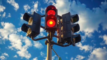 Portrait of a traffic light on a highway.