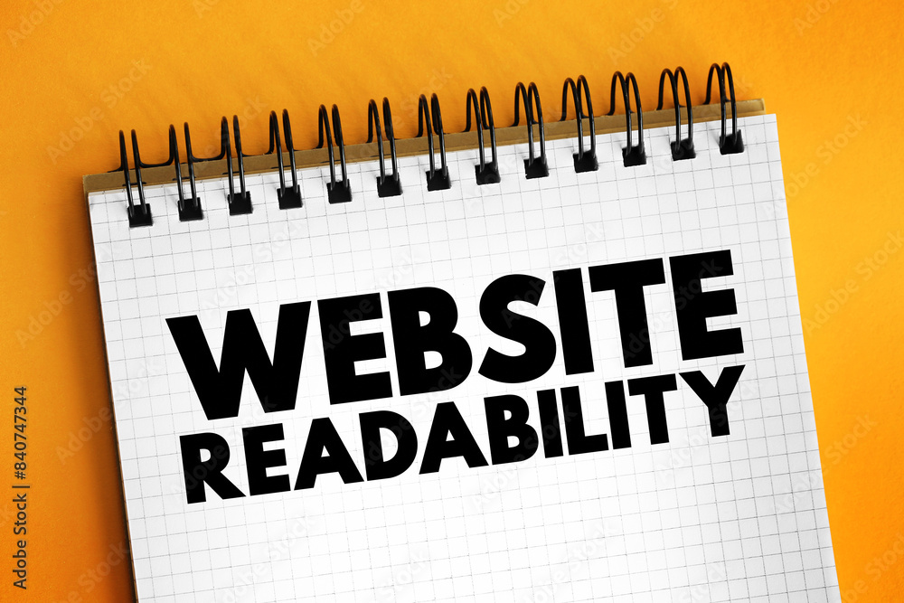 Poster Website Readability - measure of how easy it is for visitors to read and understand text on a web page, text concept on notepad