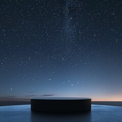 A minimalist product shot featuring a podium at the center of the image, set against a starry night sky background for a cosmic and serene feel.