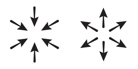 Obraz premium Symbol of expansion and contract, inward and outward arrows in circular, black and white vector illustration on white background in eps 10.