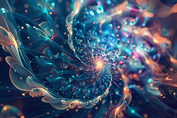 Obraz premium Light, star, fractal, design, pattern, art, blue, illustration, motion, spiral, wallpaper, color, energy, space, explosion, flower, texture, glow, bright, circle
