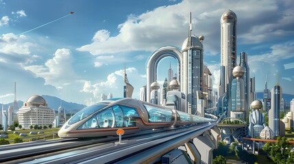 Futuristic Cityscape with State-of-the-Art Public Transportation System