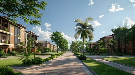 Fototapeta premium Lush Tropical Residential Community Embracing Modern Lifestyle Development