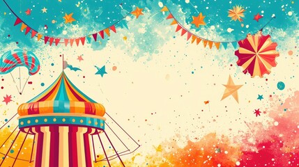 Colorful party elements, festive abstract design, Colorfully illustrated carnival design with space for text, making it versatile for various promotional needs