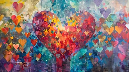 Vibrant Abstract Art Depicting a Community Filled with Empathy and Mutual Assistance,Reflecting the Civilized Heart of Humanity