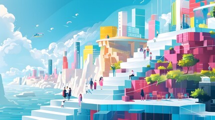 Obraz premium Vibrant Cityscape Symbolizing Continuous Development and Improved of Life