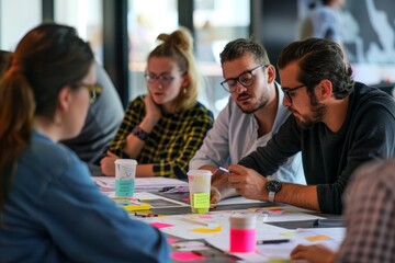Collaborative Design Team Brainstorming User Experience Solutions Around a Workspace Table
