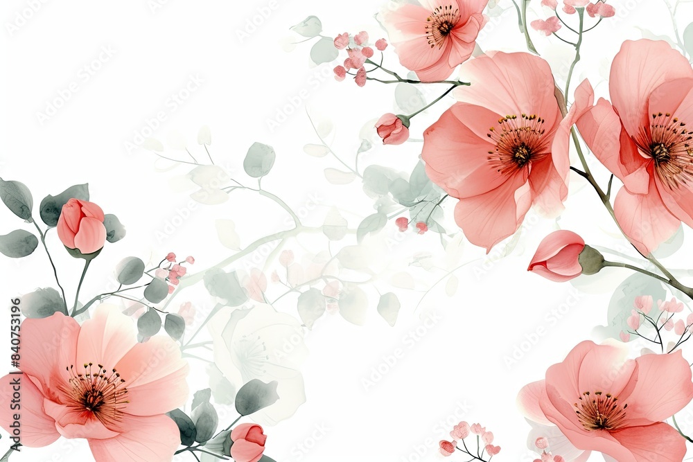 Poster delicate pink blossoms, airy floral design, delightful and visually appealing vector flowers creatin