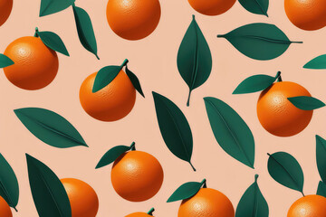 uicy ripe flying orangs, orange slices and green leaves isolated on yellow background.