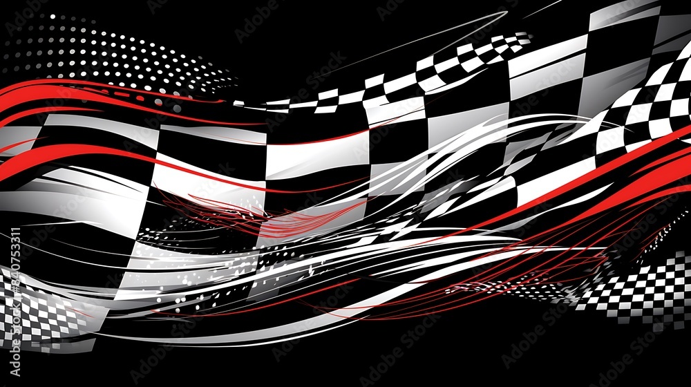 Poster Racing background with checkered flag and abstract elements vector Illustration on white Background