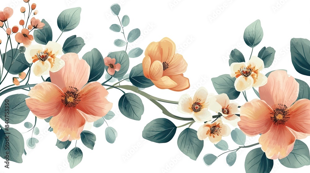 Poster delicate, colorful, blooming flowers, delightful and visually appealing vector flowers creating a ch