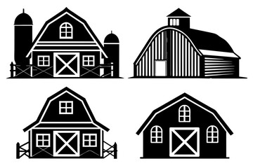 Barn or farm house silhouette icon set