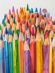 Closeup view of colored pencils on white background hyper realistic 