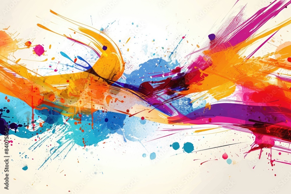 Poster Vibrant, splattered paint strokes, Enjoyable and energetic vector design with abstract splashes of color