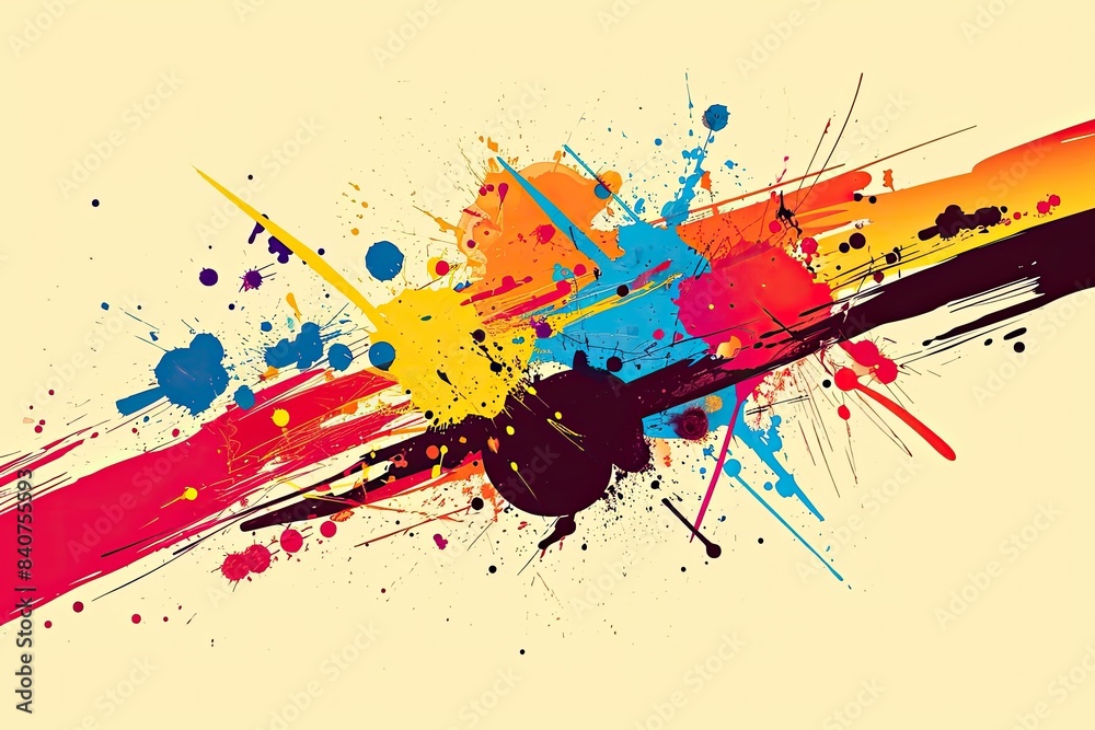 Poster vibrant, splattered paint strokes, enjoyable and energetic vector design with abstract splashes of c