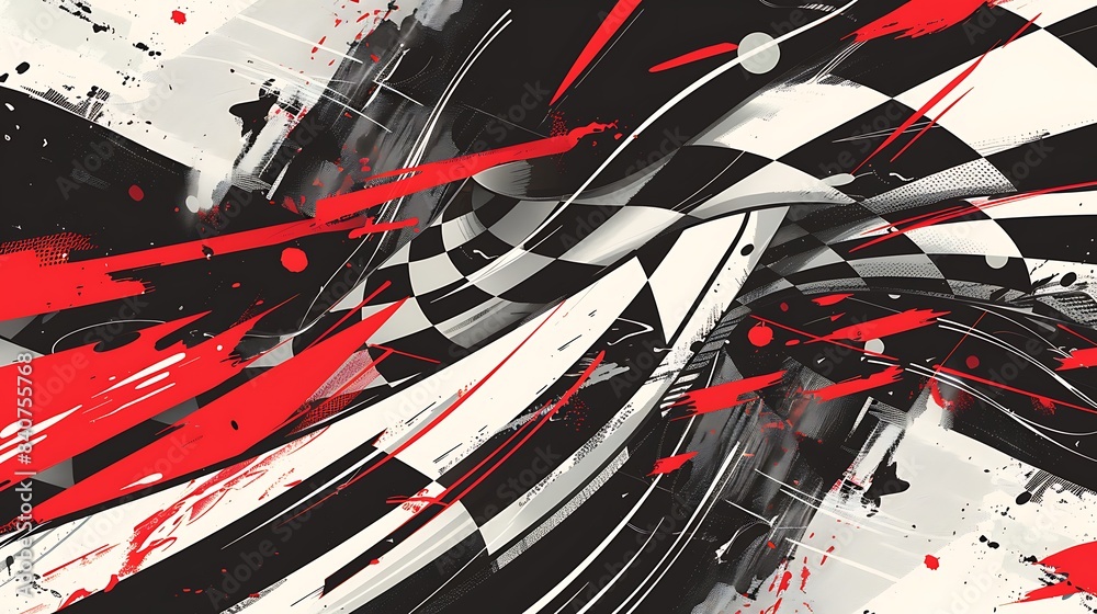 Poster Racing background with checkered flag and abstract elements vector Illustration on white Background