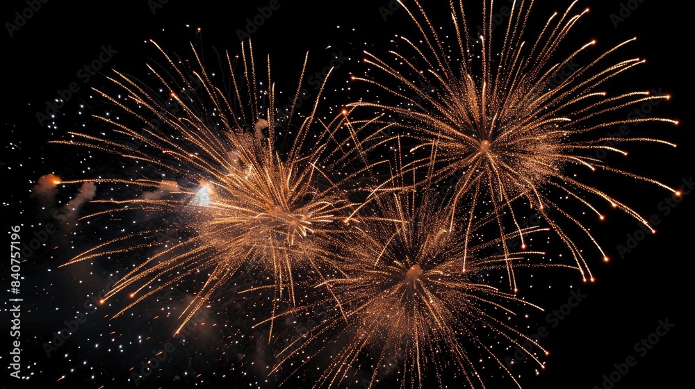 Poster vibrant, colorful fireworks display in night sky., fireworks display with bright explosions creating