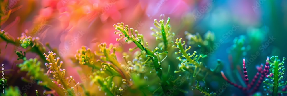 Sticker Close-up view of a vibrant,colorful array of lush foliage and greenery set against a soft,blurred background. The image showcases the beauty and serenity of a thriving natural environment.